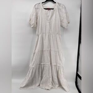 NWOT Betsey Johnson White Midi Dress Tired Puff Sleeves Speckled Large